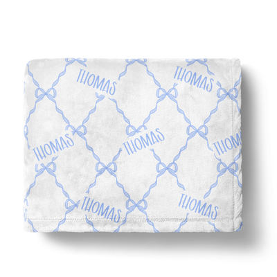 Personalized Blue Bow Nursery & Toddler Blanket