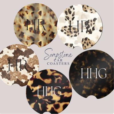 Personalized Animal Print Sandstone Car Coasters – Set of 2