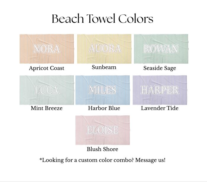 Personalized Pastel Stripes Beach Towel - Two Sizes - 24" x 42" (Small) 30" x 60"  (Premium)