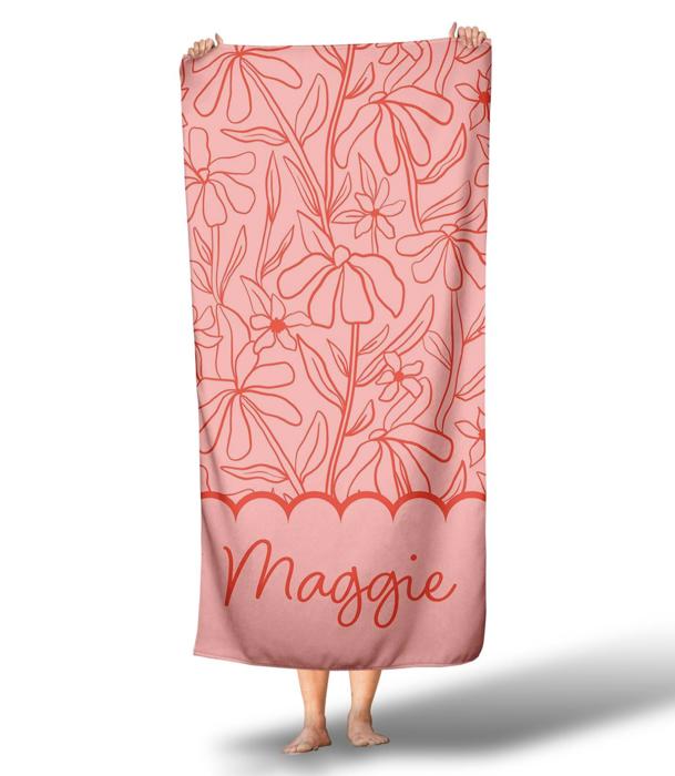 Personalized Beach Towel - Flower Power - Two Sizes