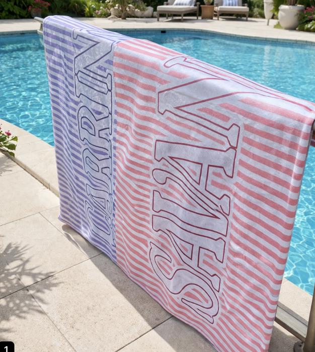 Personalized Pastel Stripes Beach Towel - Two Sizes - 24" x 42" (Small) 30" x 60"  (Premium)