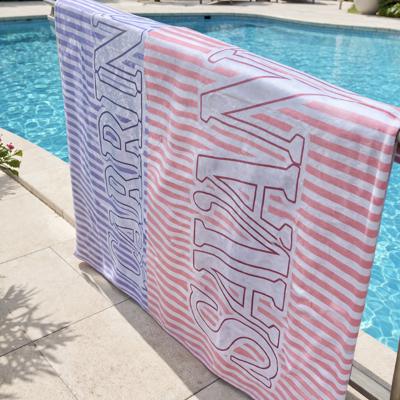 Personalized Pastel Stripes Beach Towel - Two Sizes - 24" x 42" (Small) 30" x 60"  (Premium)