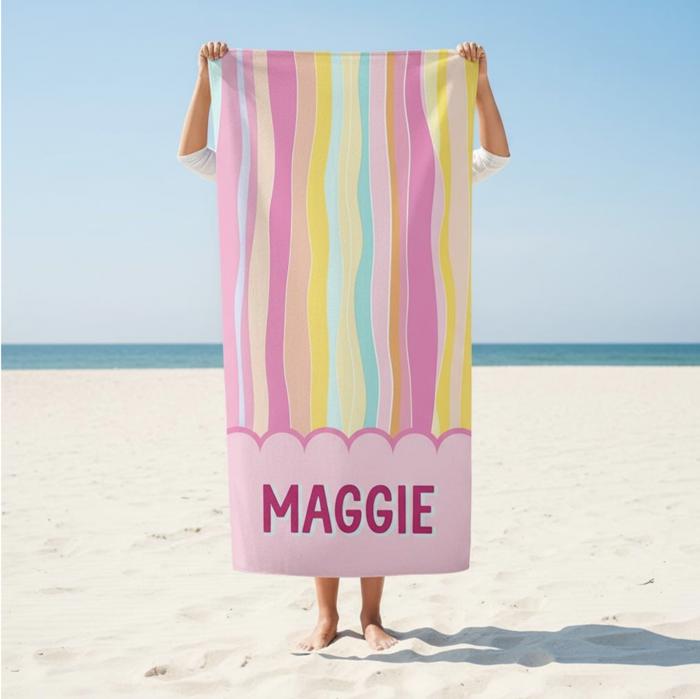 Scallop Stripe Personalized Premium Beach Towel - 30" x 60"
