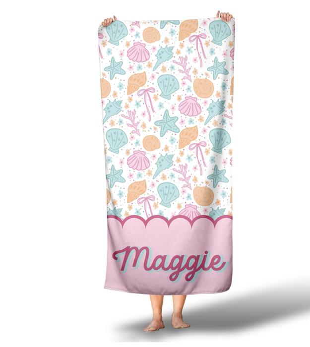 Personalized Scallop Summer Beach Towel - Premium 30" x 60"