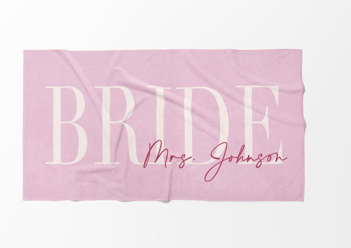 Chic Personalized Bride Beach Towel | Elegant Name Script | 9 Colors | Luxury Poolside & Honeymoon Must-Have