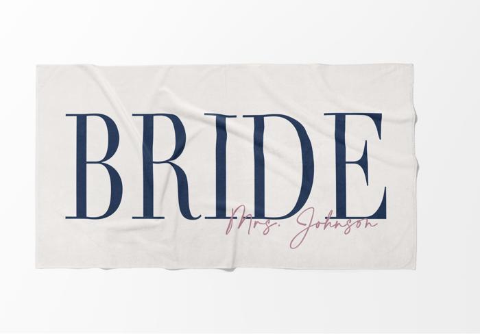 Chic Personalized Bride Beach Towel | Elegant Name Script | 9 Colors | Luxury Poolside & Honeymoon Must-Have