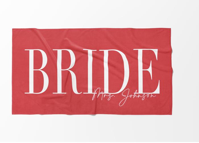 Chic Personalized Bride Beach Towel | Elegant Name Script | 9 Colors | Luxury Poolside & Honeymoon Must-Have