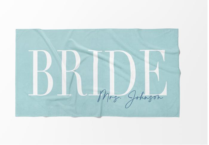 Chic Personalized Bride Beach Towel | Elegant Name Script | 9 Colors | Luxury Poolside & Honeymoon Must-Have