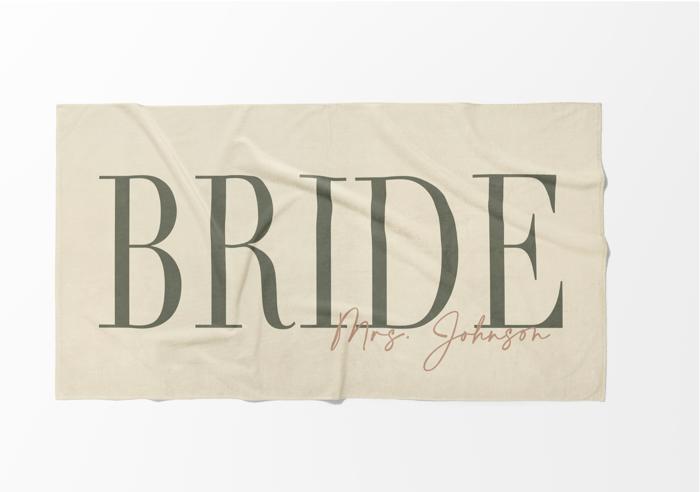 Chic Personalized Bride Beach Towel | Elegant Name Script | 9 Colors | Luxury Poolside & Honeymoon Must-Have