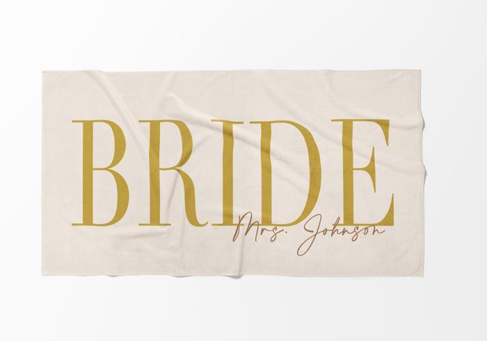 Chic Personalized Bride Beach Towel | Elegant Name Script | 9 Colors | Luxury Poolside & Honeymoon Must-Have