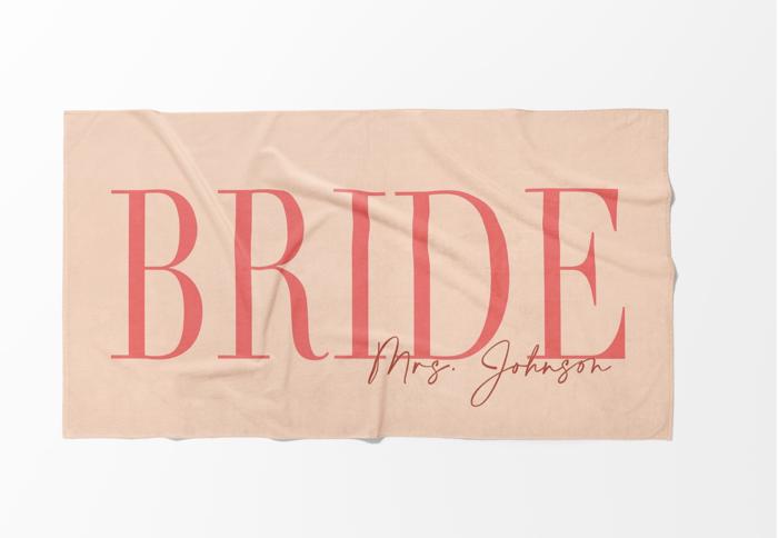 Chic Personalized Bride Beach Towel | Elegant Name Script | 9 Colors | Luxury Poolside & Honeymoon Must-Have