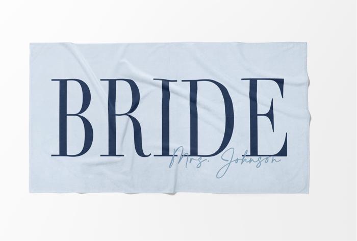 Chic Personalized Bride Beach Towel | Elegant Name Script | 9 Colors | Luxury Poolside & Honeymoon Must-Have