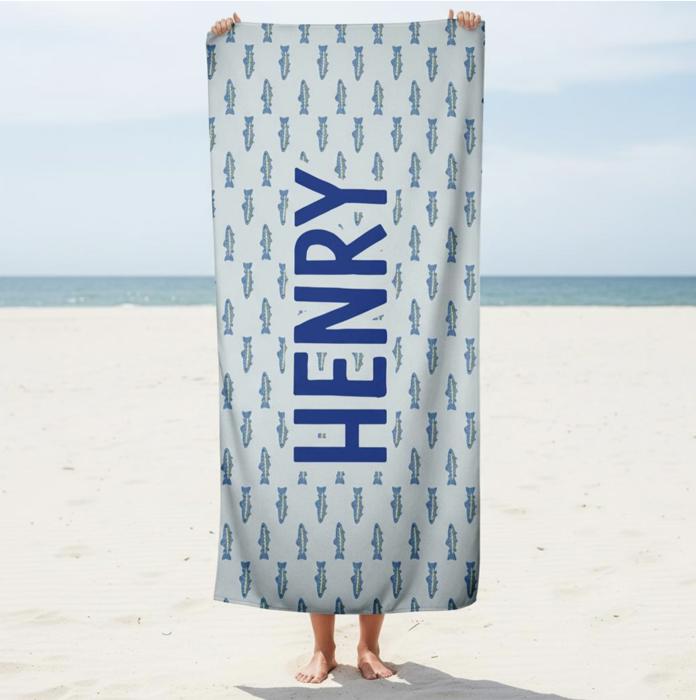 Personalized Trout Beach Towel – Custom Name Fishing Towel – Kids & Adult Pool Towel – Summer Lake Gift for Boys