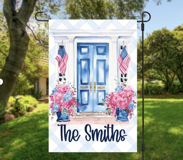 Patriotic Personalized Garden Flag with American Flags and Floral Design Seasonal Yard Decor for 4th of July Front Porch Patio