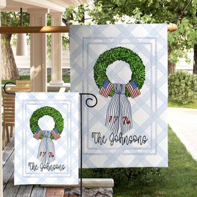 Personalized Patriotic Garden Flag Custom Family Name Flag 1776 Wreath Americana Fourth July Porch Decor Patriotic Outdoor Yard Decoration