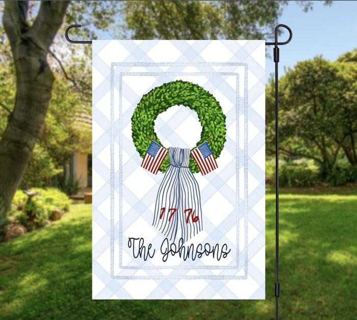 Personalized Patriotic Garden Flag Custom Family Name Flag 1776 Wreath Americana Fourth July Porch Decor Patriotic Outdoor Yard Decoration