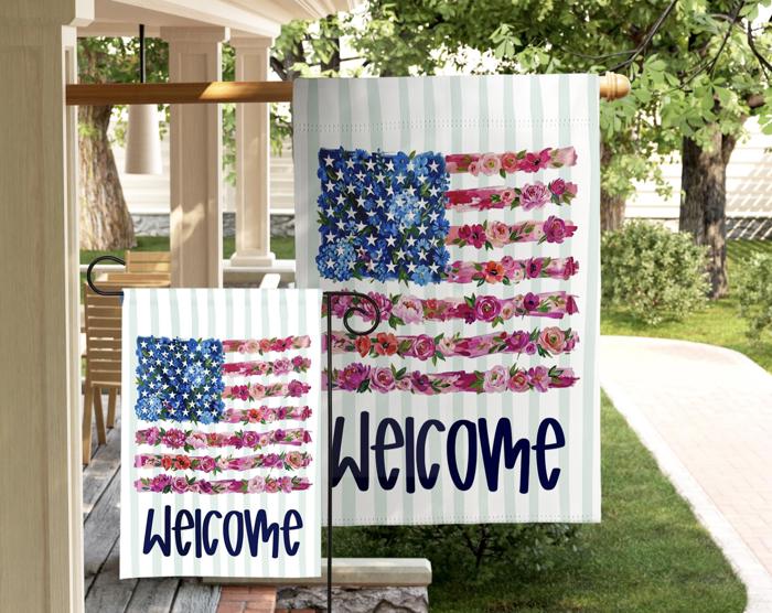 Personalized Patriotic Garden Flag Floral American Flag Fourth of July  Gift Custom Name Flag Flowers Summertime Porch Decor USA Yard Flag