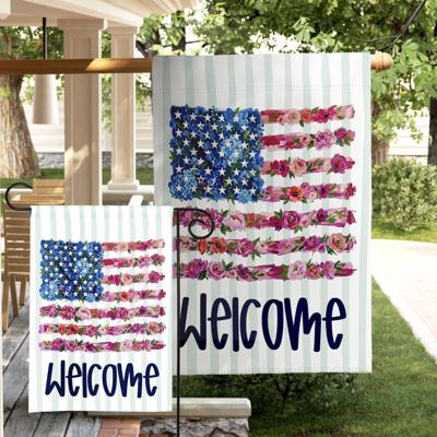 Personalized Patriotic Garden Flag Floral American Flag Fourth of July  Gift Custom Name Flag Flowers Summertime Porch Decor USA Yard Flag