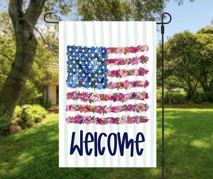 Personalized Patriotic Garden Flag Floral American Flag Fourth of July  Gift Custom Name Flag Flowers Summertime Porch Decor USA Yard Flag