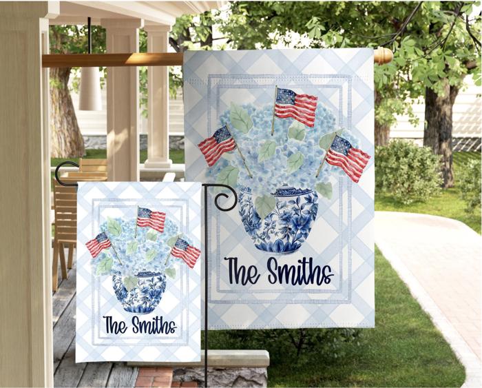 American Flag Display Patriotic Bouquet Decor July Celebration Family Name Outdoor Flag Red Blue White Memorial Day Home Decoration American