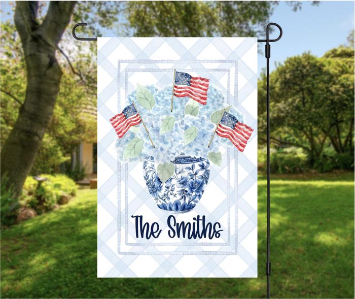 American Flag Display Patriotic Bouquet Decor July Celebration Family Name Outdoor Flag Red Blue White Memorial Day Home Decoration American