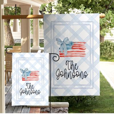 Personalized Patriotic Bow Flag | Custom Family Name Garden Flag | Preppy Americana Porch Decor | USA 250 Celebration