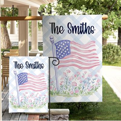 Personalized Patriotic Floral Flag | Custom Family Name Garden & House Flag | Pink American Flag Porch Decor | USA 250 Celebration