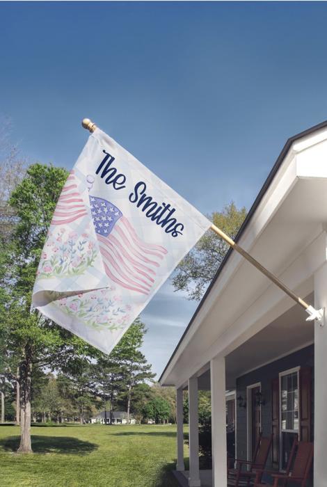 Personalized Patriotic Floral Flag | Custom Family Name Garden & House Flag | Pink American Flag Porch Decor | USA 250 Celebration