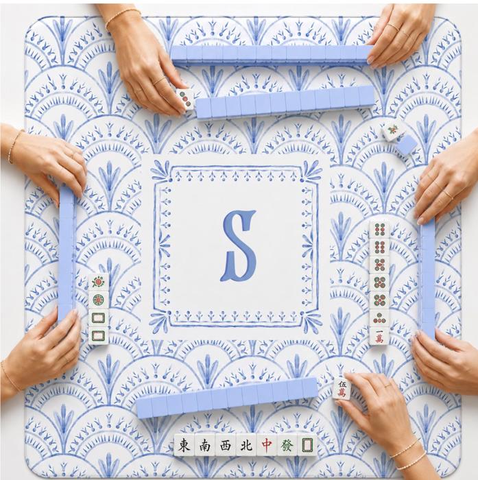 Personalized Blue Chinoiserie Mahjong Mat  with bag