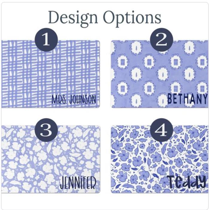 Personalized Desk Mats - Custom Blue Chinoiserie - 4 Designs