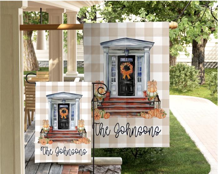 Personalized Fall Pumpkin Welcome Home Garden Flag
