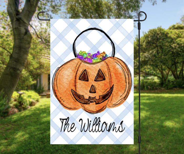 Personalized Whimsical Pumpkin Pail  Flags - 3 Sizes