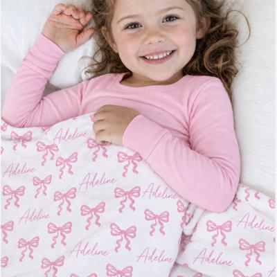 Personalized Baby Girl Minky Blanket  - Pink Bows