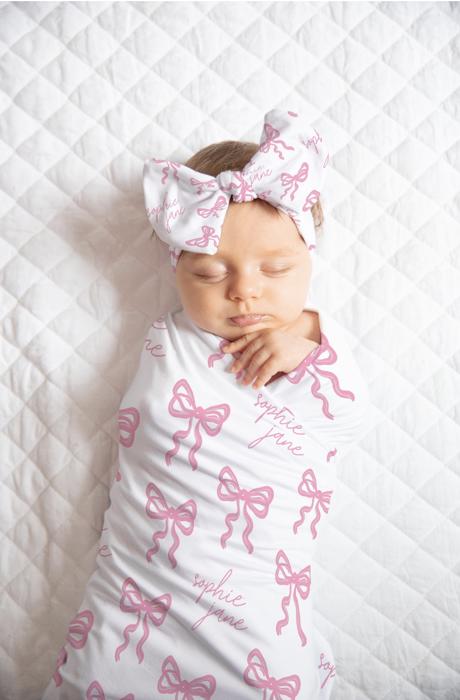 Personalized Baby Girl Minky Blanket  - Pink Bows
