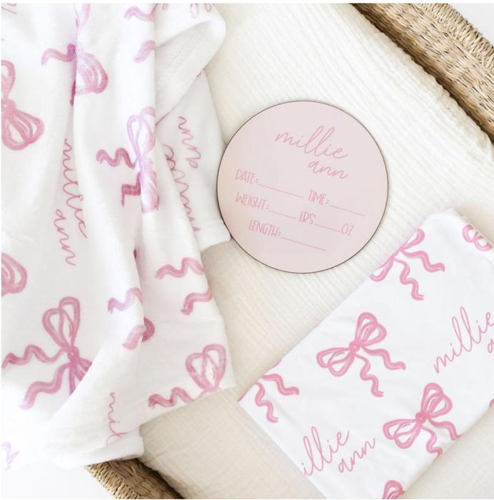 Personalized Baby Girl Minky Blanket  - Pink Bows