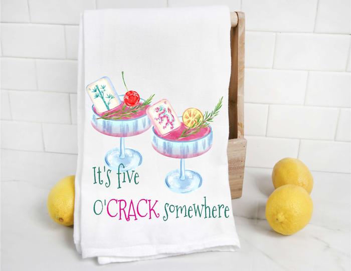 Mahjong It's Five O'Crack Somewhere Tea Towel