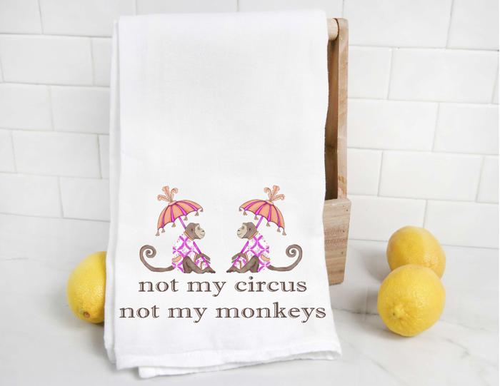 Not My Circus Not My Monkeys Pink Chinoiserie Tea Towel
