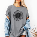 Small (UNISEX) Black Sunflower: Grey Cozy Thanksgiving Holiday Tees – Pumpkins, Turkeys, and Thankful Vibes, Family Gatherings, Holiday Comfort, Trendy Friendsgiving