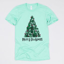 Small (UNISEX) Tree Merry Bookmas: Heather Mint Cozy Christmas Reading T-Shirts - Festive Holiday Book Lover Tees for Teachers, Librarians, Bookworms, and Cozy Gift Ideas