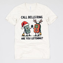 Small (UNISEX) Call Bells Ring Are You Listing: Vintage White Christmas Nurse T-Shirts – Festive Holiday Tees for Nurses, Medical Staff, and Holiday Gifts