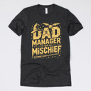 Medium (UNISEX) Mischief Manager: Heather Charcoal Fandom Dad Gift Graphic Tees – Funny Parody and Pop Culture Tees for Dads