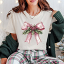  Pretty in Pink Christmas Coquette Sparkly Bow Graphic Tee