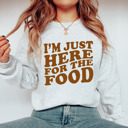 Small (UNISEX RAGLAN SLEEVE) I'm Just Here For The Food: Ash White/Grey Speckle Cozy Bella Canvas Thanksgiving Sweatshirts - Happy Turkey Day Pullovers, Thankful and Blessed Holiday Season, Festive Gift Ideas