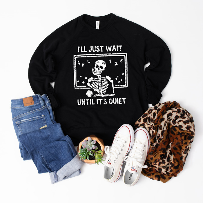 Funny Halloween Teacher Sweater – Spooky Skeleton and Ghost Design, Teacher Costume Top for Classroom, Pumpkin Patch, and Fall Parties