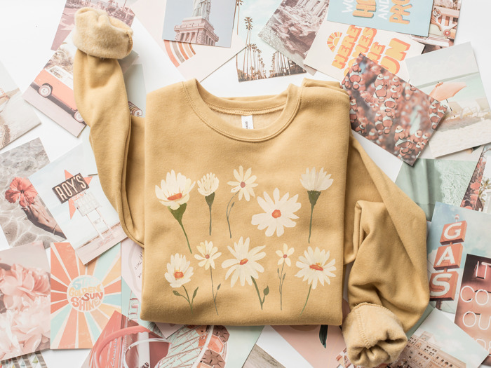 Watercolor Daisy Bella Canvas Graphic Sweaters