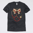 Small (UNISEX) Holiday Bow Stethoscope: Heather Charcoal Christmas Nurse T-Shirts – Cute Holiday Gift Tees for Nurses, Labor and Delivery, CNAs, and Healthcare
