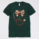 Small (UNISEX) Holiday Bow Stethoscope: Forest Christmas Nurse T-Shirts – Cute Holiday Gift Tees for Nurses, Labor and Delivery, CNAs, and Healthcare
