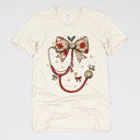 Small (UNISEX) Holiday Bow Stethoscope: Natural Christmas Nurse T-Shirts – Cute Holiday Gift Tees for Nurses, Labor and Delivery, CNAs, and Healthcare