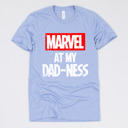 Medium (UNISEX) Marvel At My Dadness: Heather Blue Fandom Dad Gift Graphic Tees – Funny Parody and Pop Culture Tees for Dads
