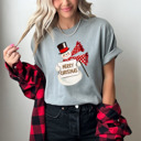 Small (UNISEX) Merry Christmas Snowman: Grey Vintage Christmas T-Shirts – Retro Holiday Tees with Santa, Snowman, Reindeer, and Festive Nostalgia